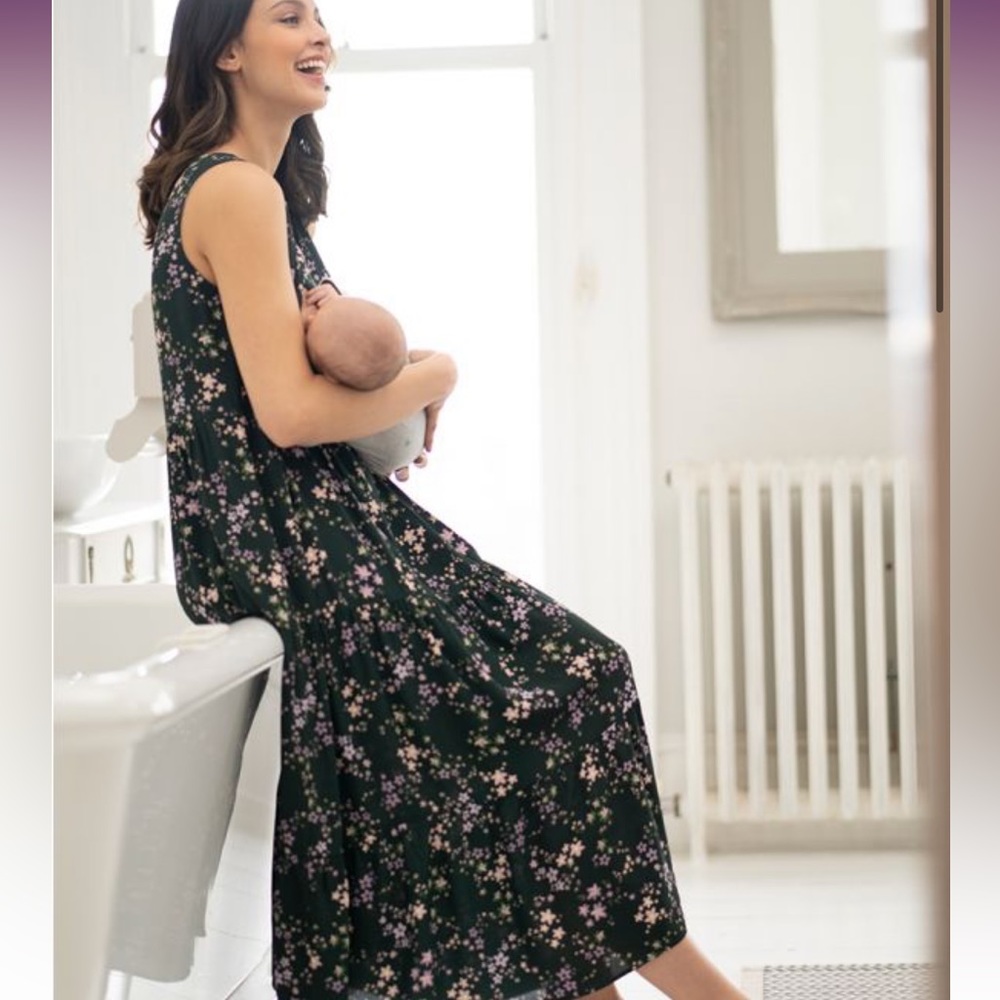 Flower Print Sleeveless Maternity to Nursing Midi Dress